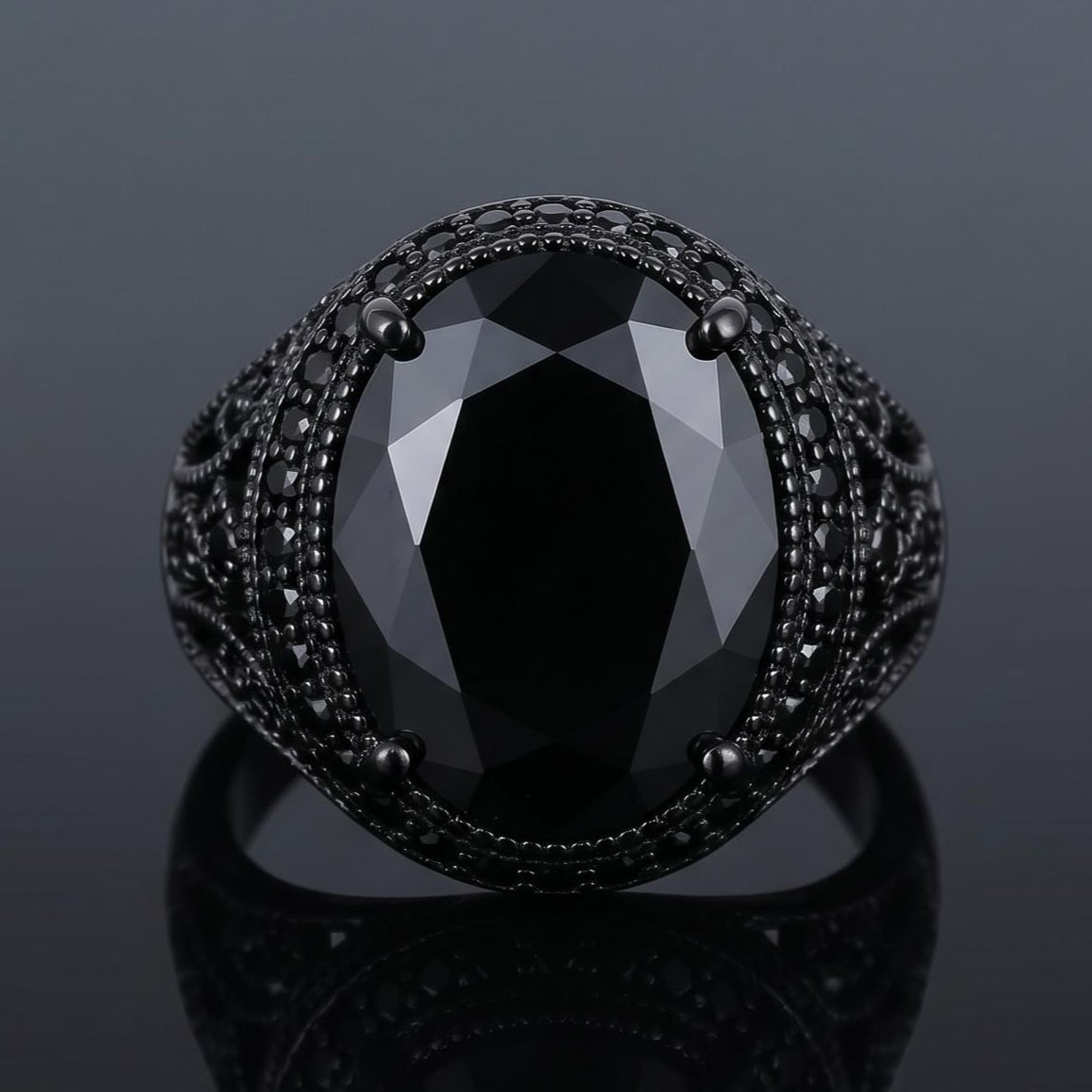 Iced Black Onyx Ring in Black Gold