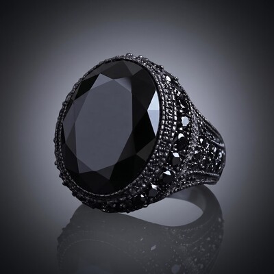 Iced Black Onyx Ring in Black Gold