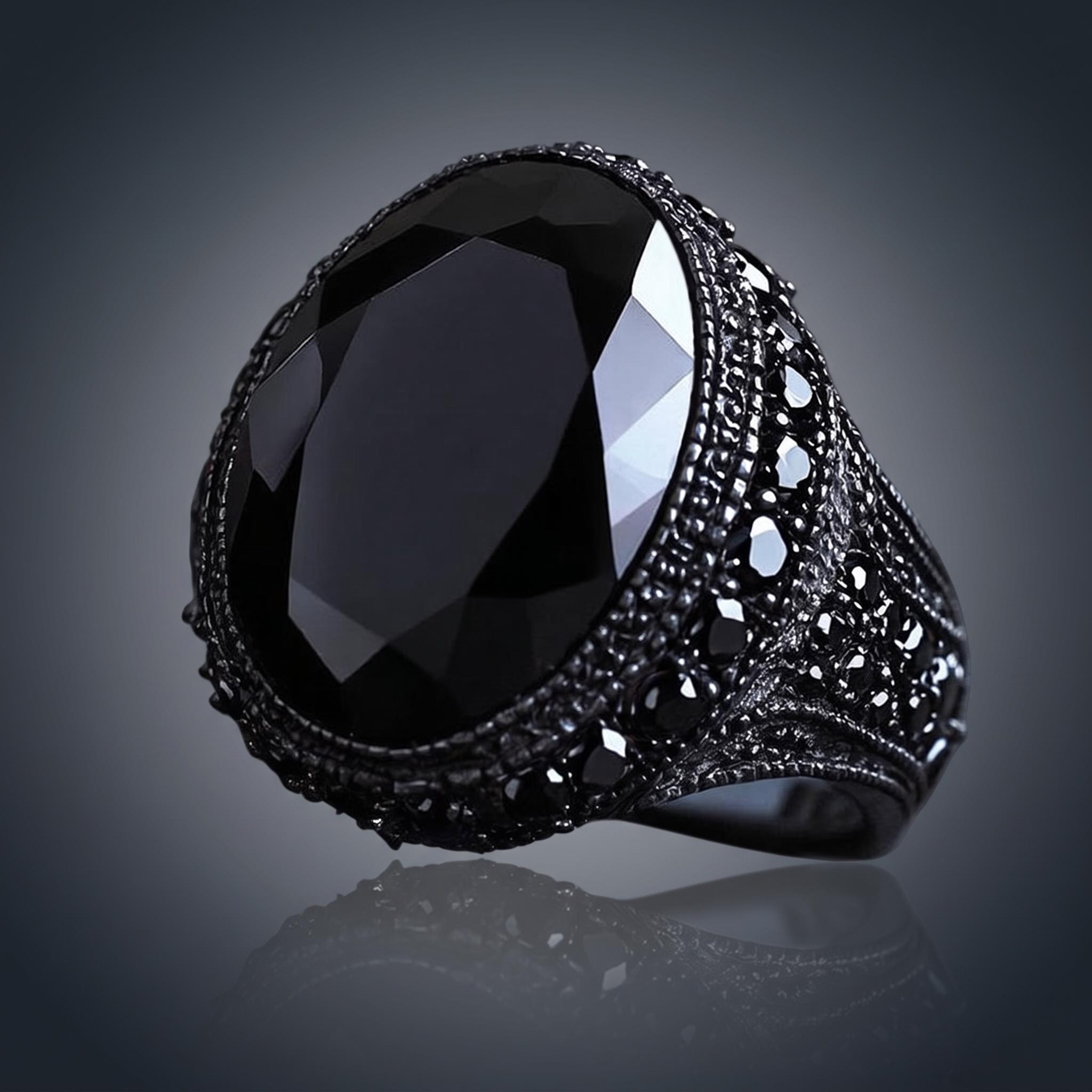 Iced Black Onyx Ring in Black Gold
