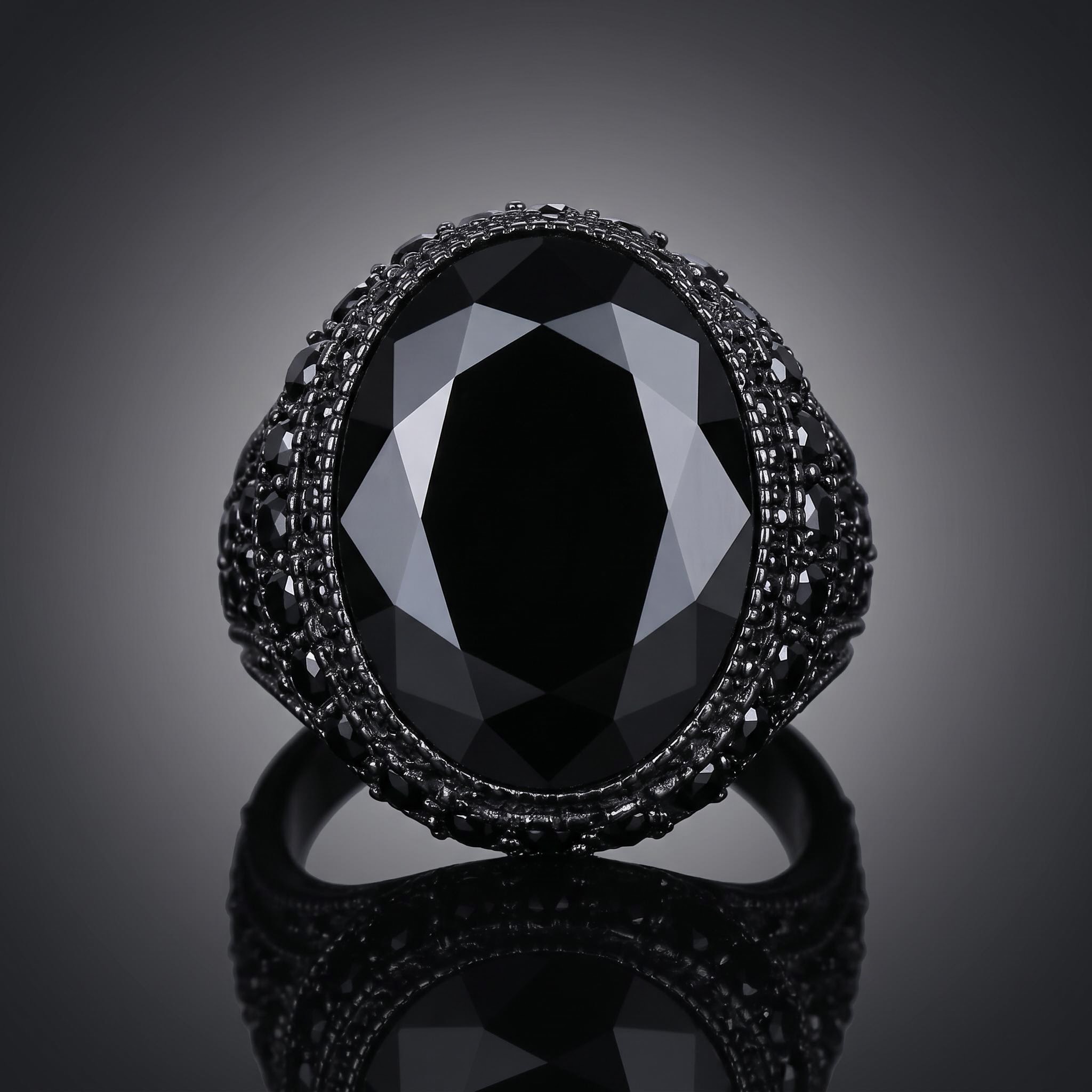 Iced Black Onyx Ring in Black Gold