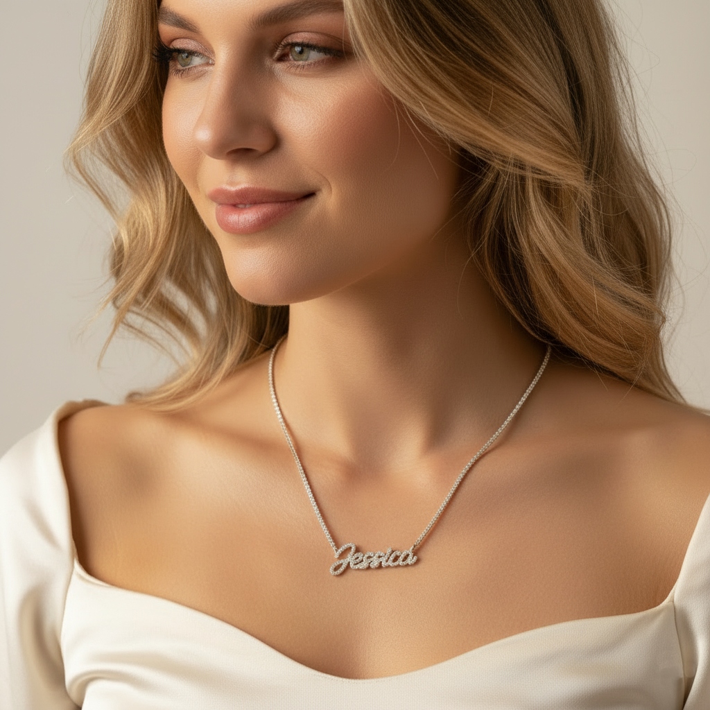 Personalized Name VVS Moissanite Tennis Necklace Personalized Name VVS Moissanite Tennis Necklace