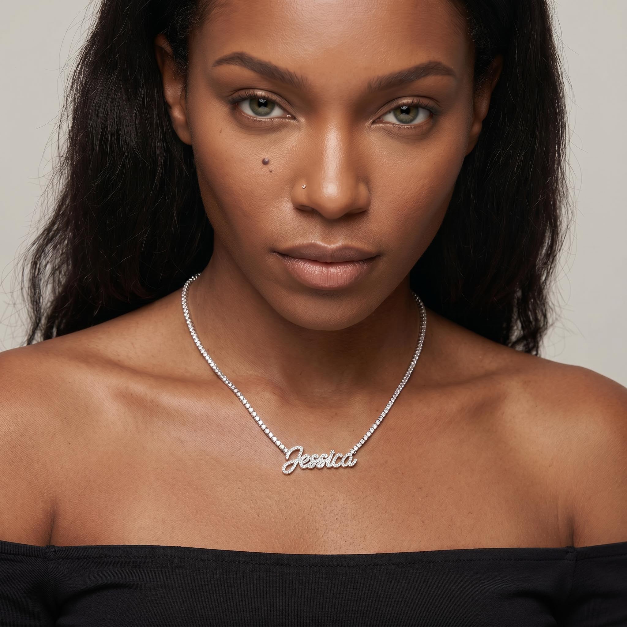 Personalized Name VVS Moissanite Tennis Necklace Personalized Name VVS Moissanite Tennis Necklace