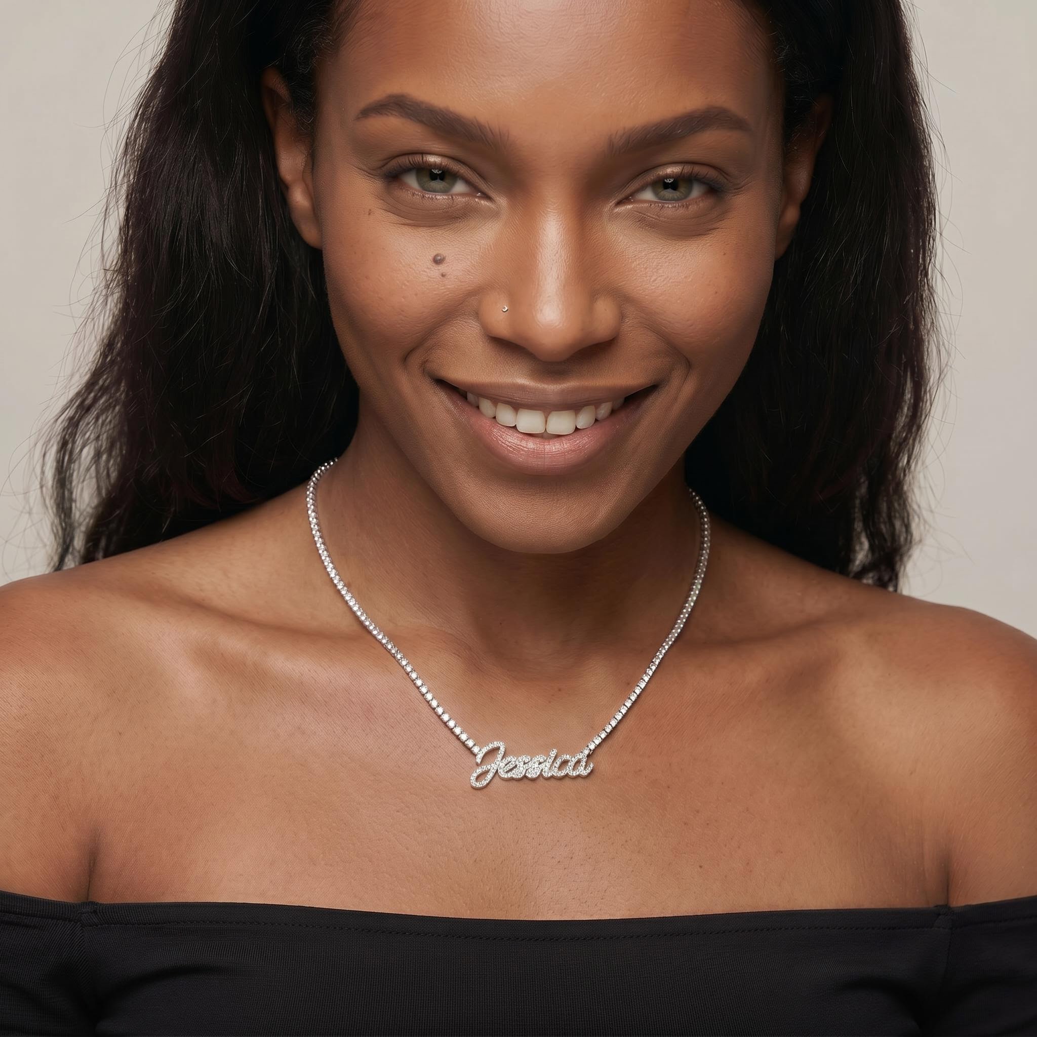 Personalized Name VVS Moissanite Tennis Necklace Personalized Name VVS Moissanite Tennis Necklace
