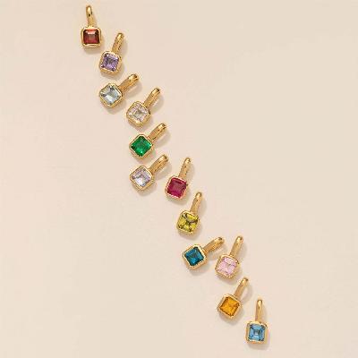 Personalized Asscher Cut Birthstone Charm Pendant Necklace