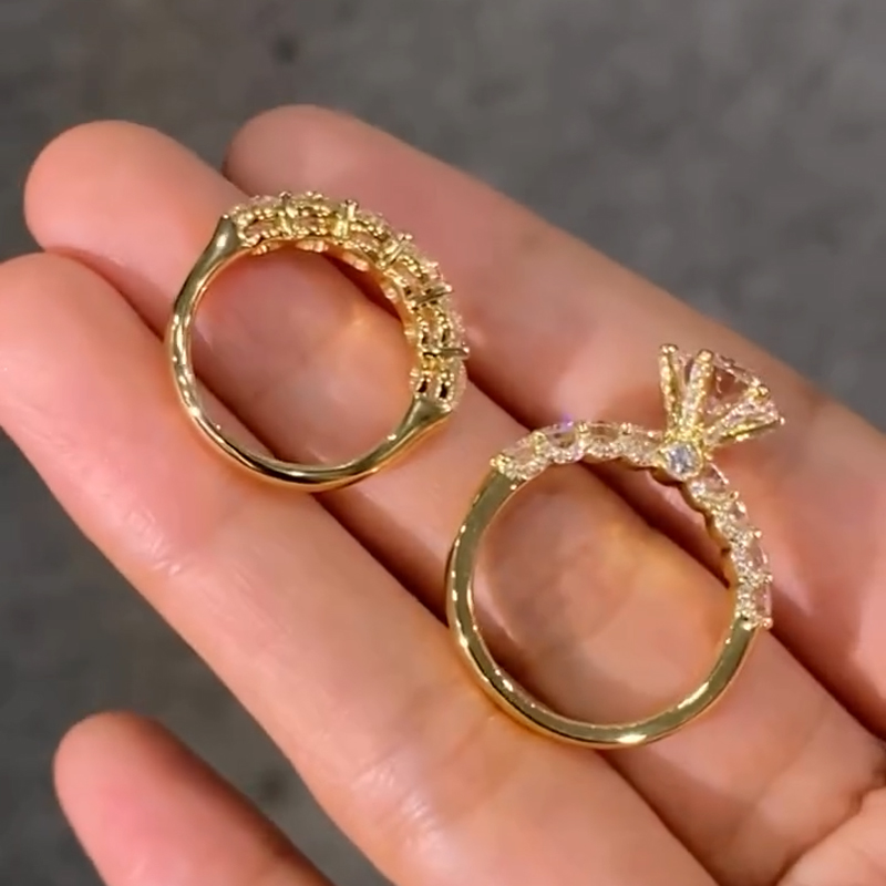 6.47CT Round Cut VVS Moissanite Pave Engagement Ring Set