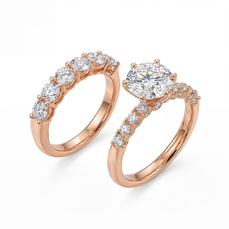 6.47CT Round Cut VVS Moissanite Pave Engagement Ring Set