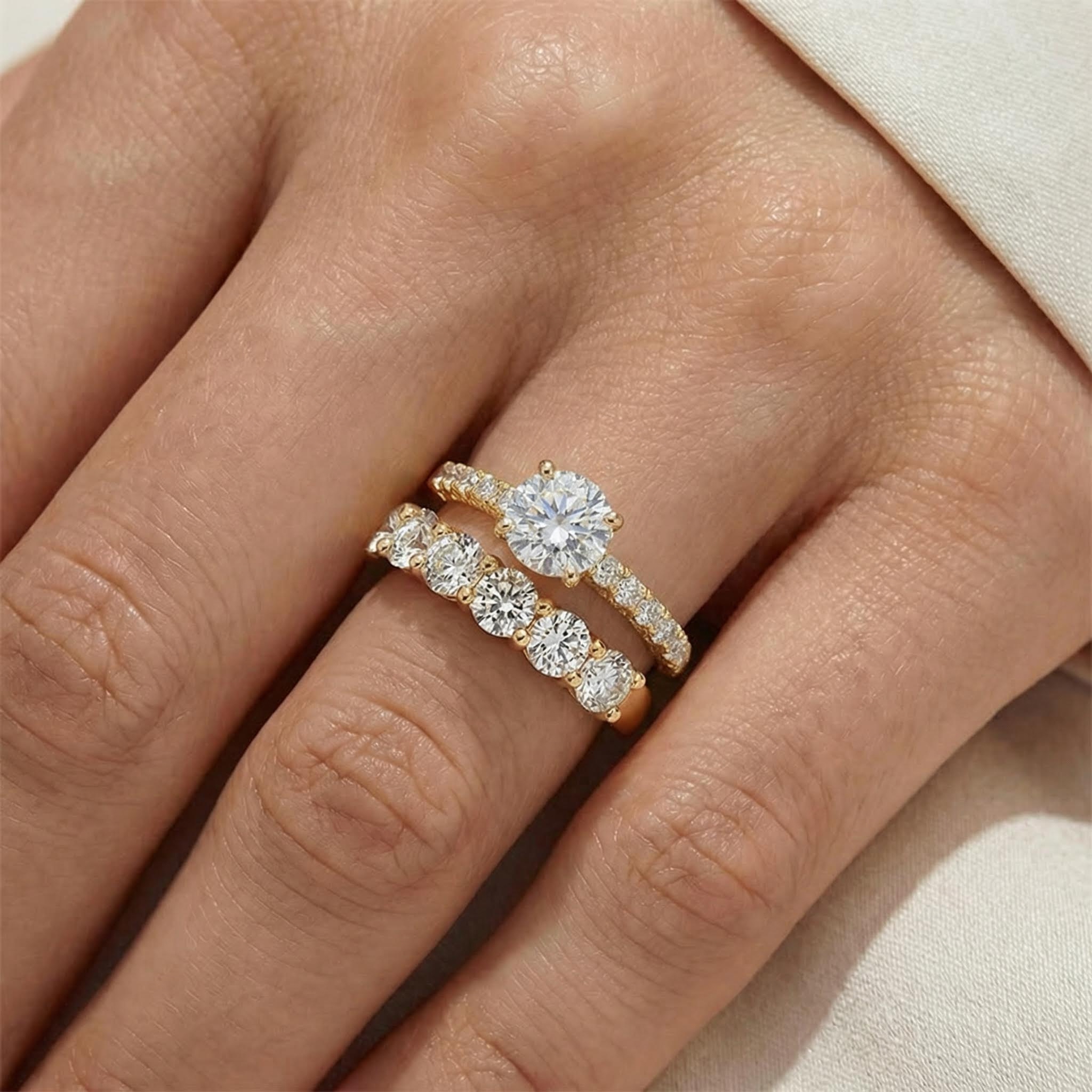 9.47ct TCW Round Cut VVS Moissanite Pave Engagement Ring Set