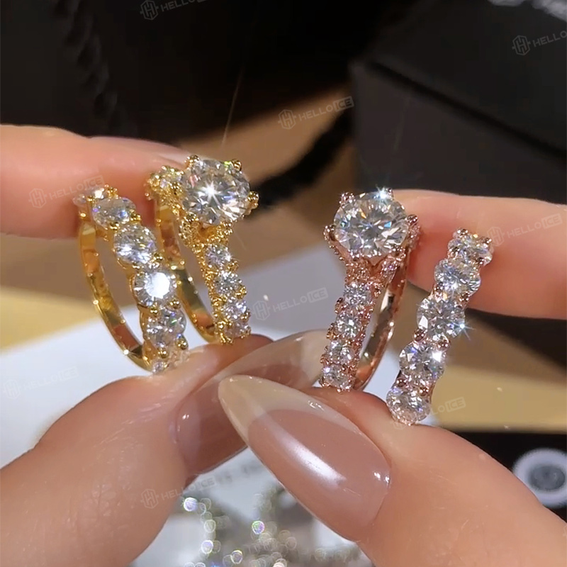 9.47ct. tw. Round Cut VVS Moissanite Pave Engagement Ring Set