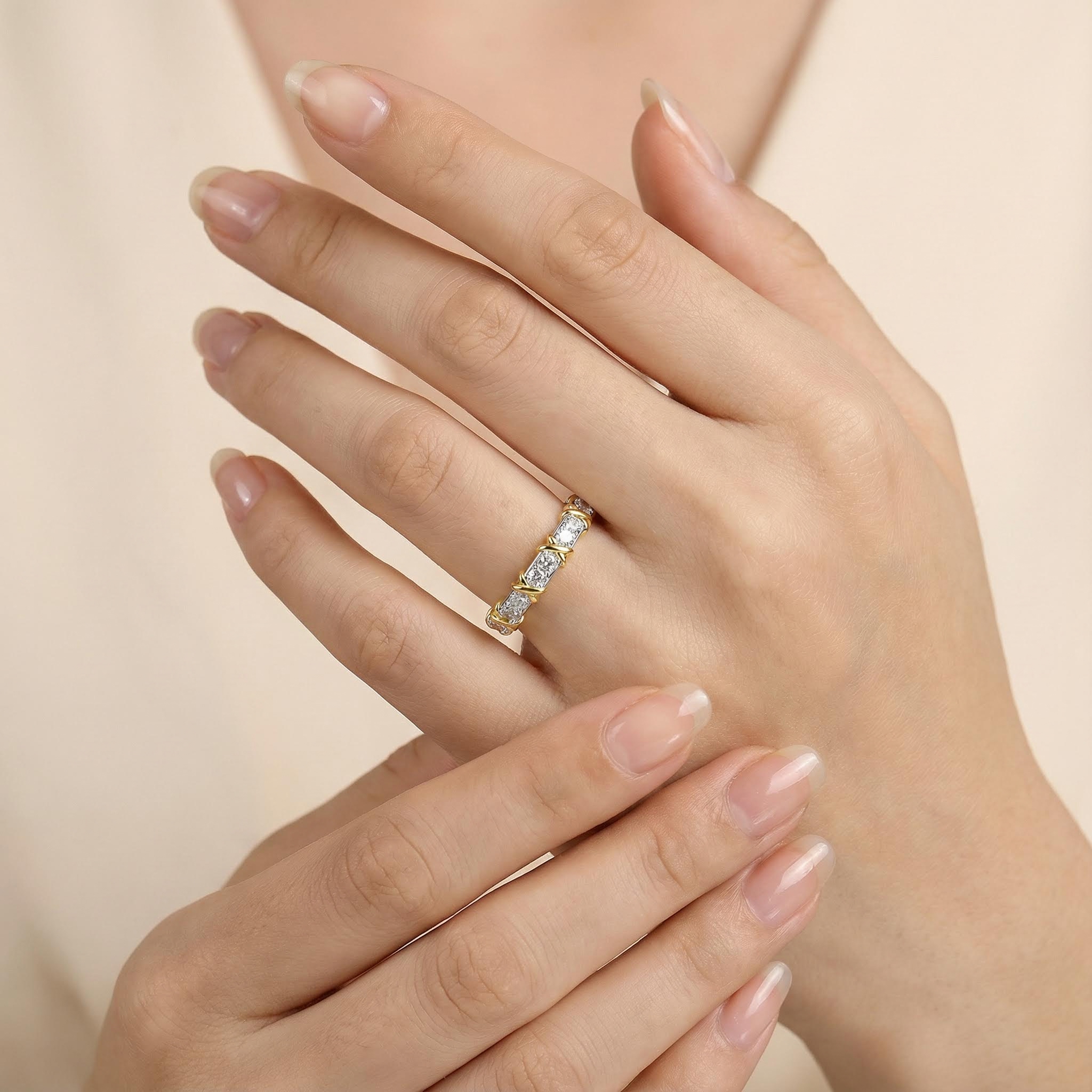 Round Cut VVS Moissanite Pave Wedding Band Round Cut VVS Moissanite Pave Wedding Band