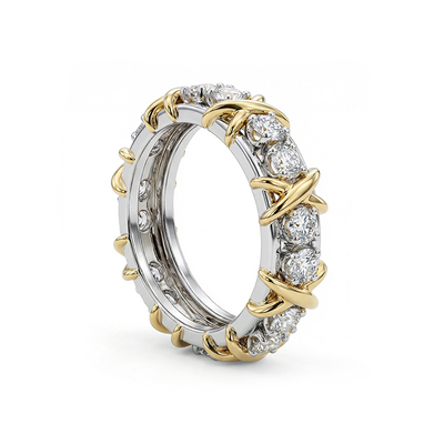 Round Cut VVS Moissanite Pave Wedding Band