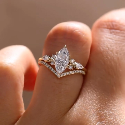 2.35CT Marquise Cut VVS Moissante Pave Engagement Ring Set