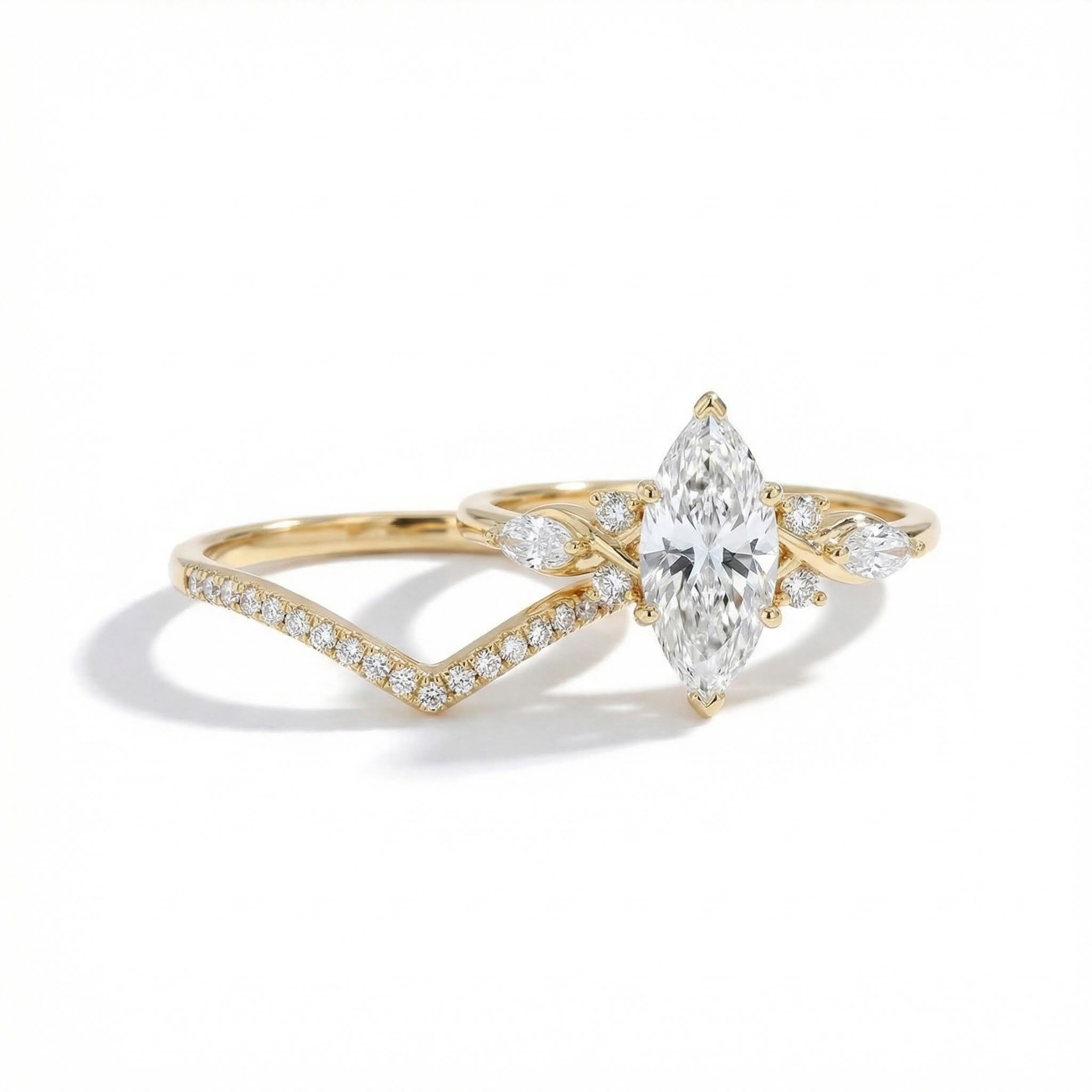 2.35CT Marquise Cut VVS Moissanite Pave Engagement Ring Set