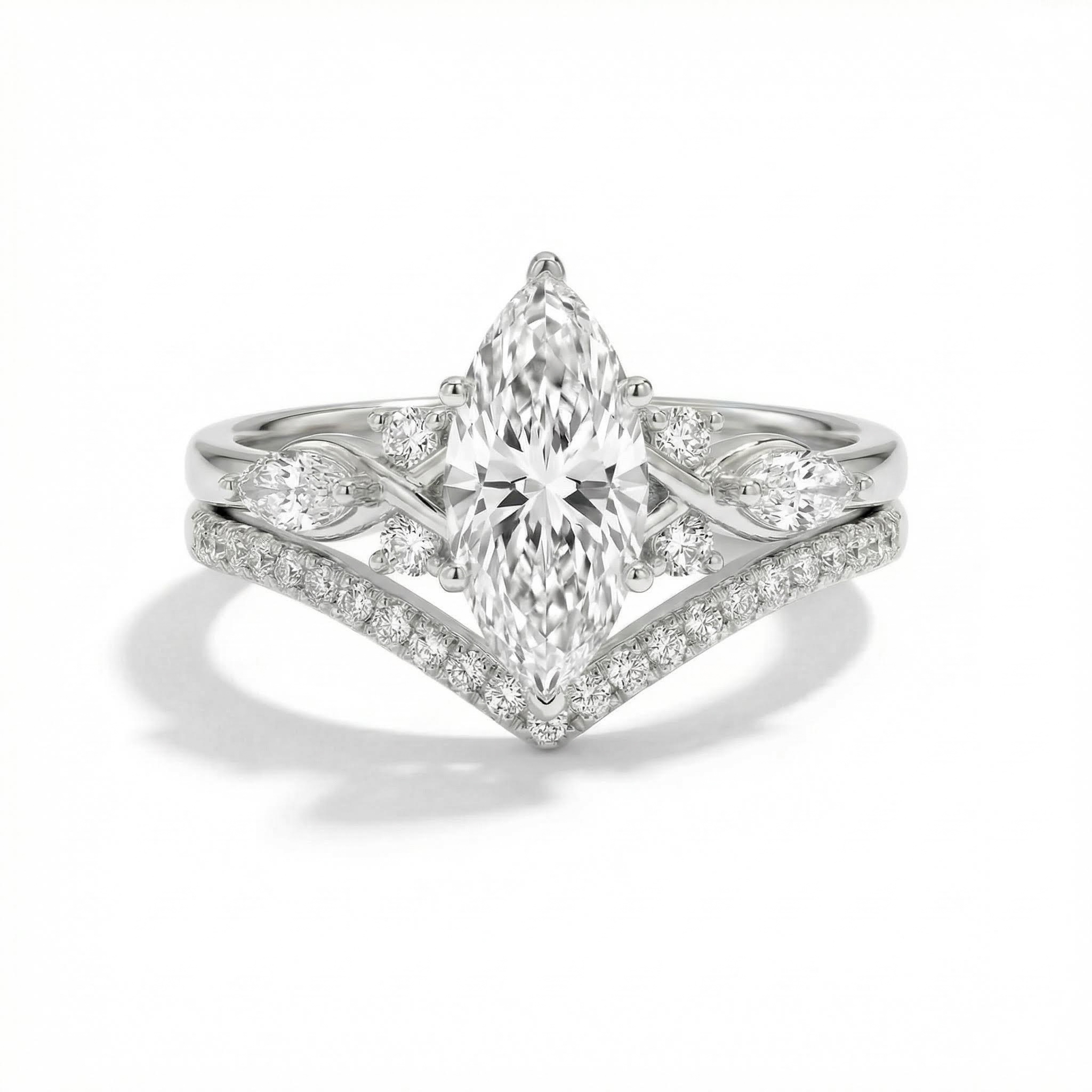 2.35CT Marquise Cut VVS Moissanite Pave Engagement Ring Set