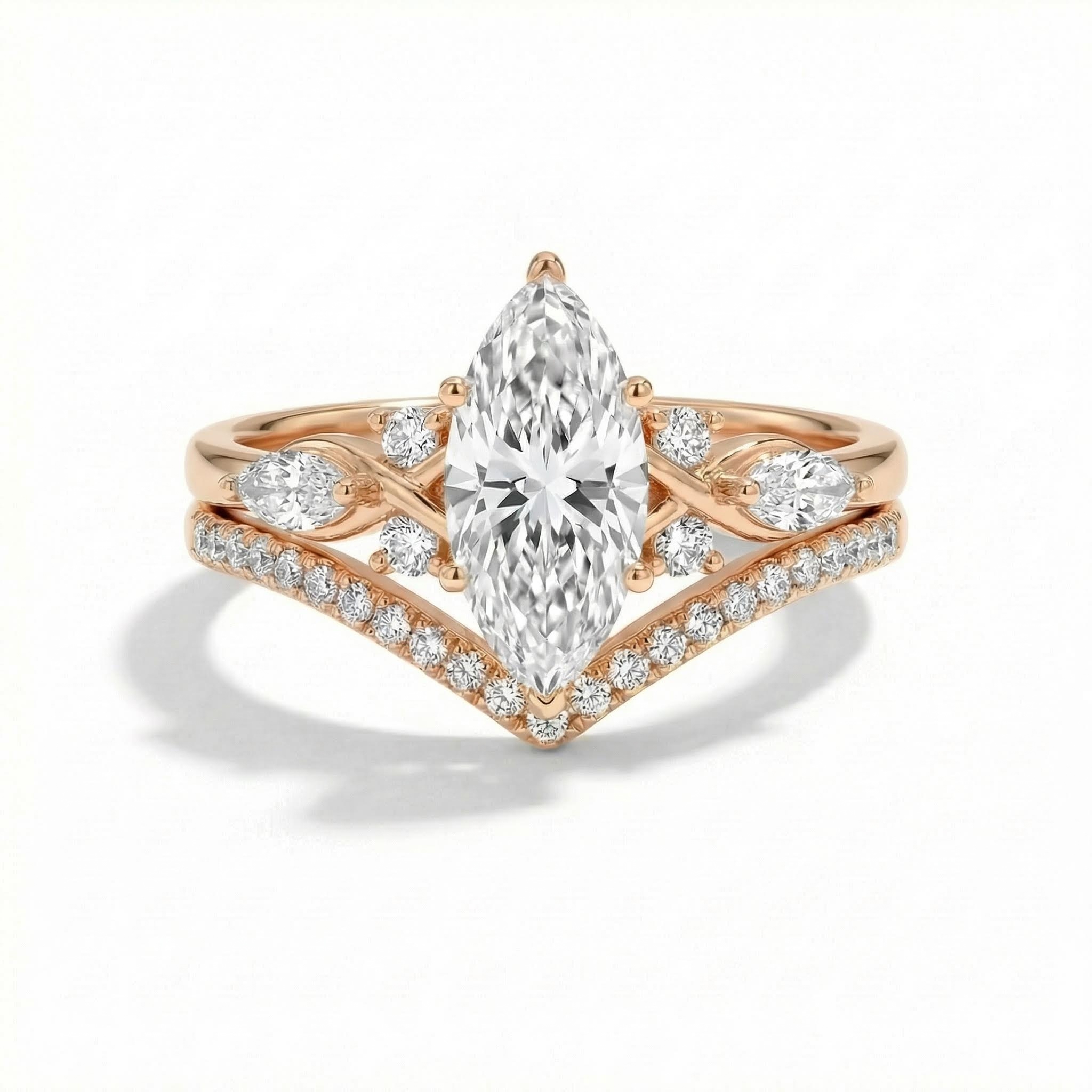 2.35CT Marquise Cut VVS Moissanite Pave Engagement Ring Set