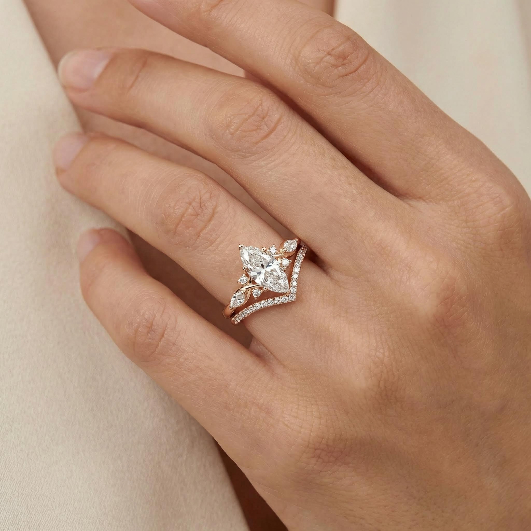 2.35CT Marquise Cut VVS Moissanite Pave Engagement Ring Set