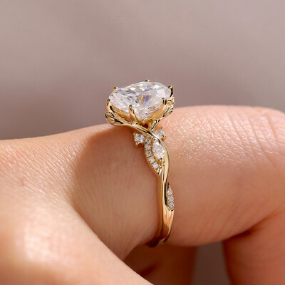 1.96CT Oval Cut VVS Moissante Side Stone Engagement Ring