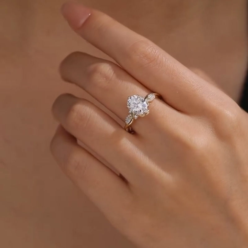 3.46CT Oval Cut VVS Moissanite Side Stone Engagement Ring