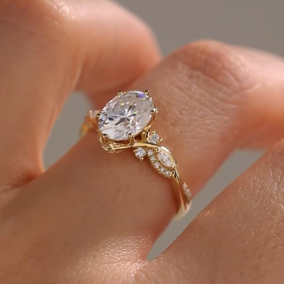 3.46CT Oval Cut VVS Moissanite Side Stone Engagement Ring