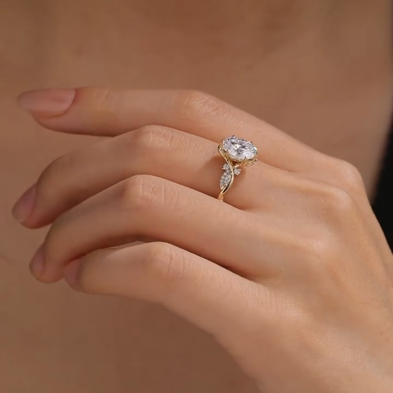 3.46CT Oval Cut VVS Moissanite Side Stone Engagement Ring