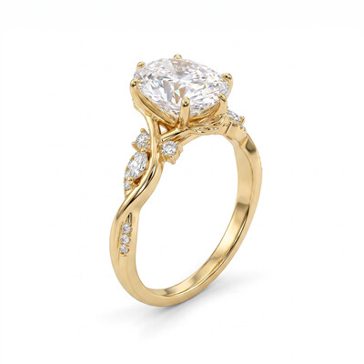 3.46CT Oval Cut VVS Moissanite Side Stone Engagement Ring