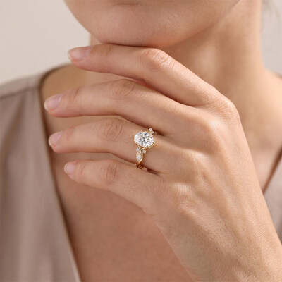 3.46CT Oval Cut VVS Moissanite Side Stone Engagement Ring