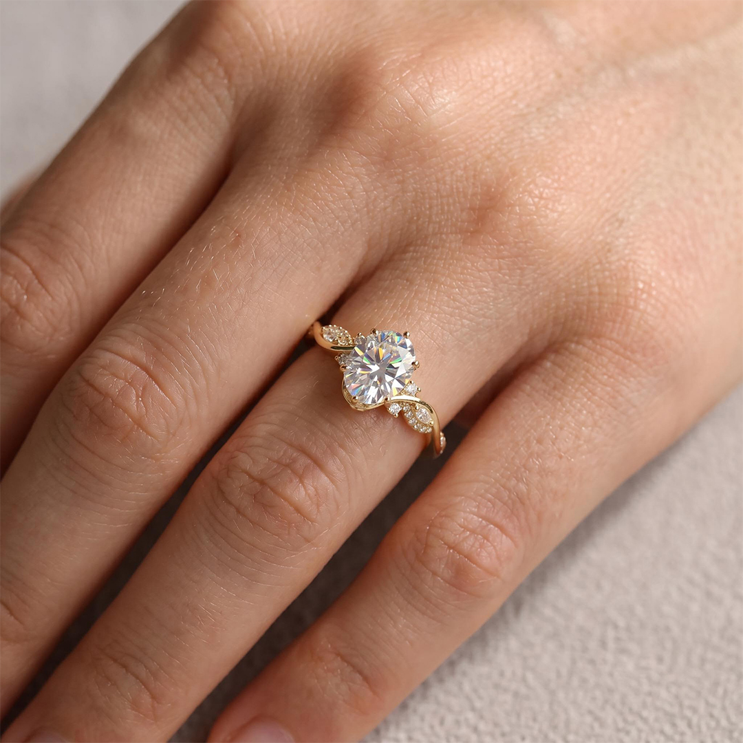 3.29CT Oval Cut VVS Moissanite Side Stone Engagement Ring