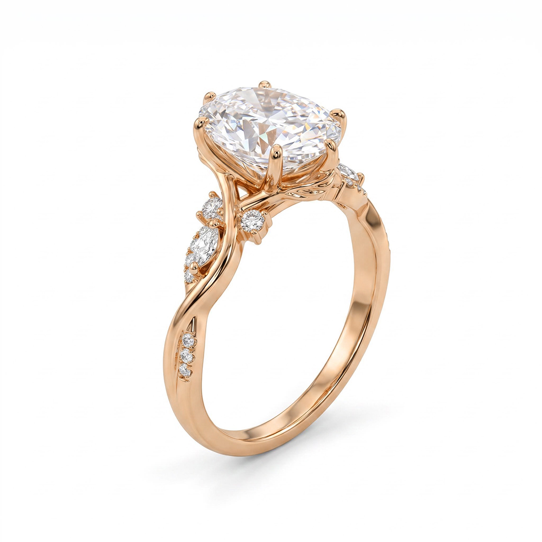 3.29CT Oval Cut VVS Moissanite Side Stone Engagement Ring