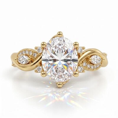 3.46CT Oval Cut VVS Moissanite Side Stone Engagement Ring