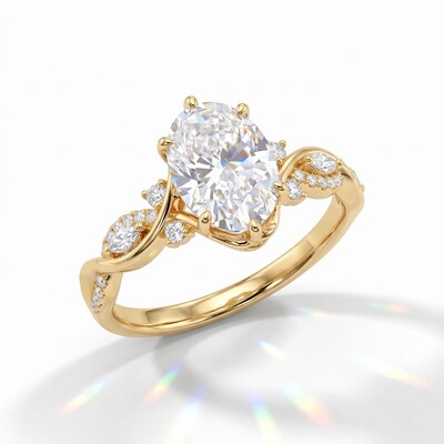 3.46CT Oval Cut VVS Moissanite Side Stone Engagement Ring