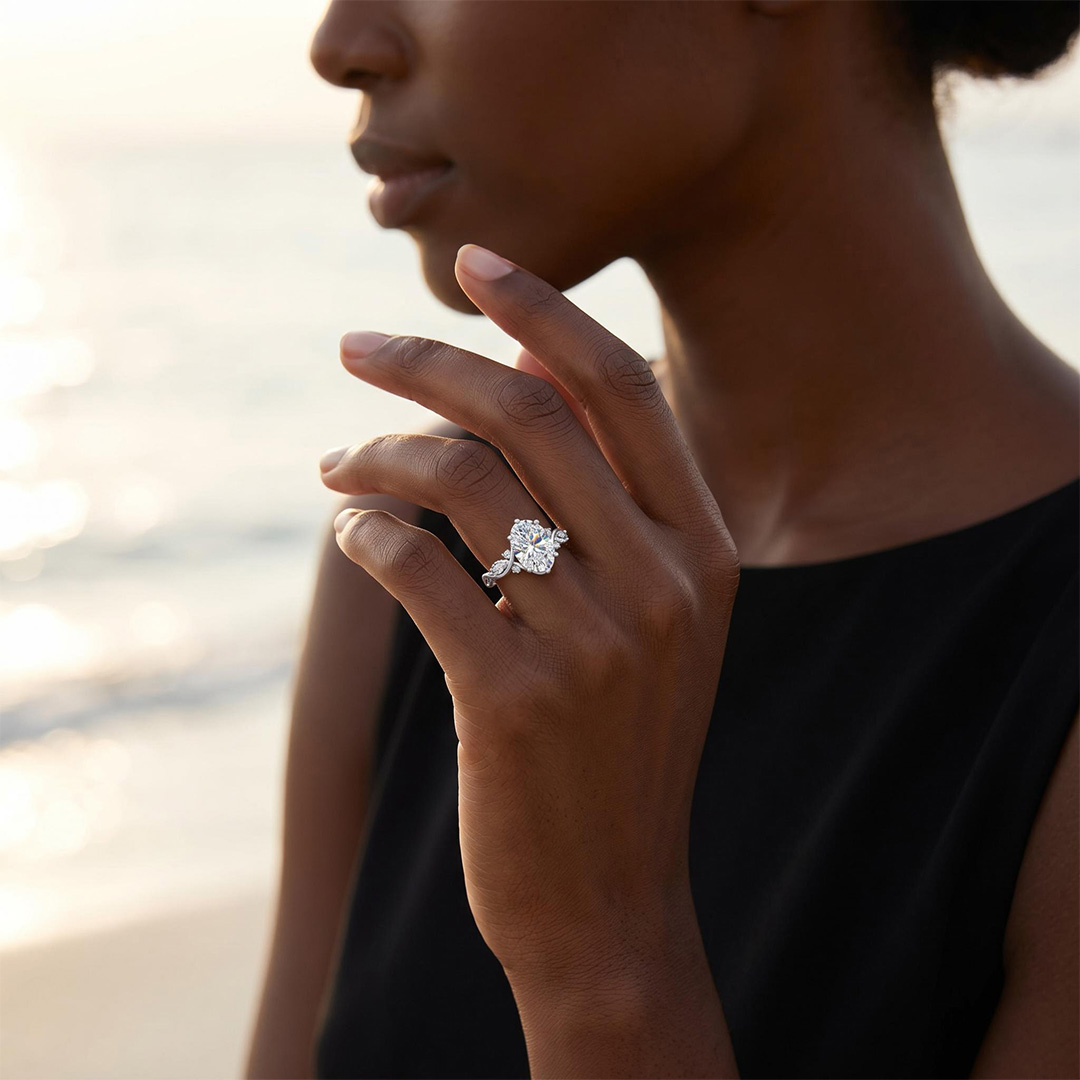 3.29CT Oval Cut VVS Moissanite Side Stone Engagement Ring