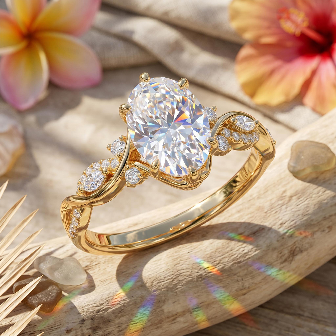 3.29CT Oval Cut VVS Moissanite Side Stone Engagement Ring