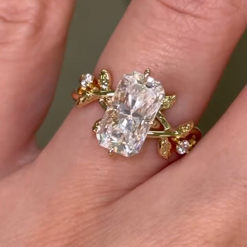 6.54CT Radiant Cut Moissanite Nature-Inspired Engagement Ring
