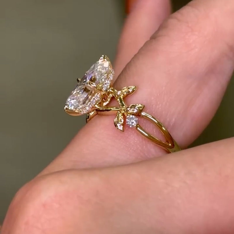 6.54CT Radiant Cut Moissanite Nature-Inspired Engagement Ring