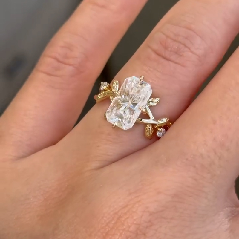6.54CT Radiant Cut Moissanite Nature-Inspired Engagement Ring