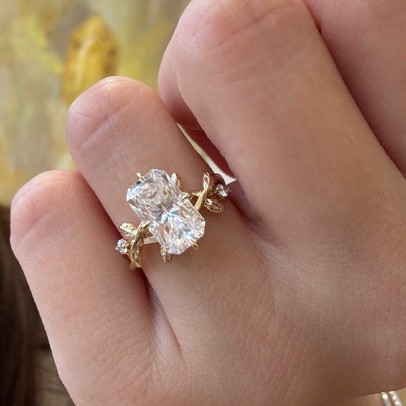 6.54CT Radiant Cut Moissanite Nature-Inspired Engagement Ring