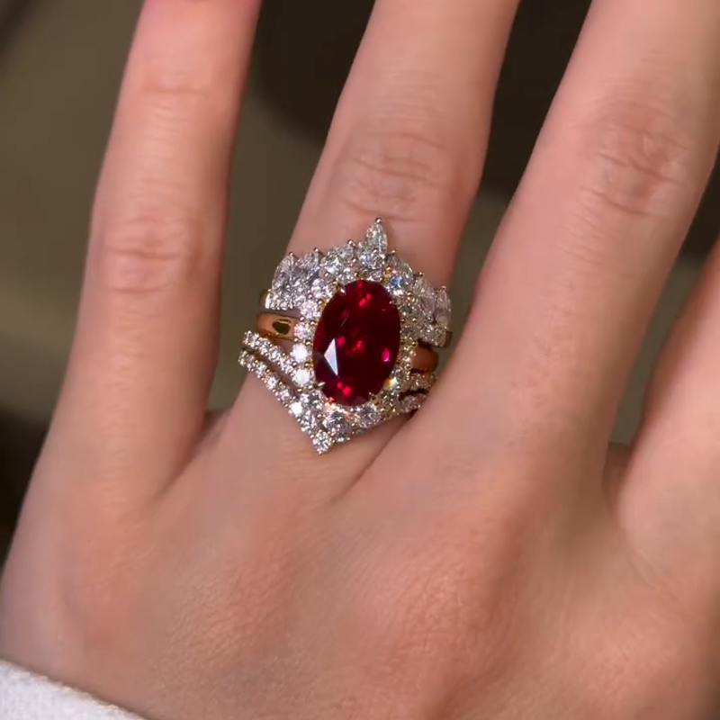 7.39CT Oval Cut Gemstone Vintage-Inspired Engagement Ring Set