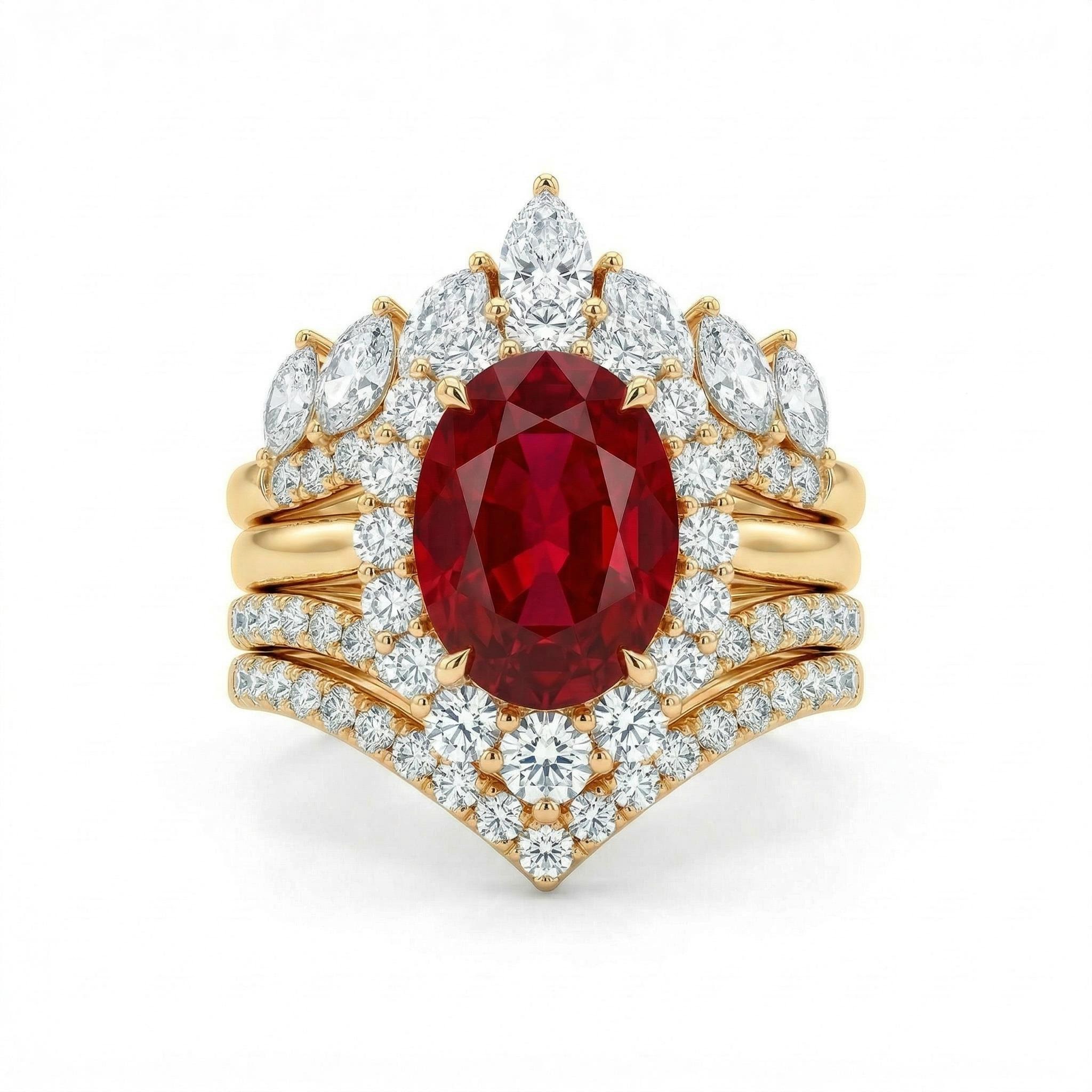 7.39CT Oval Cut Gemstone Vintage-Inspired Engagement Ring Set