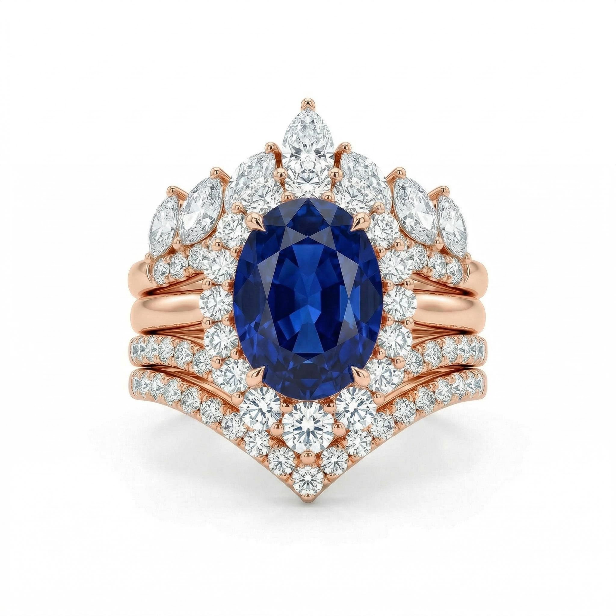 7.39CT Oval Cut Gemstone Vintage-Inspired Engagement Ring Set