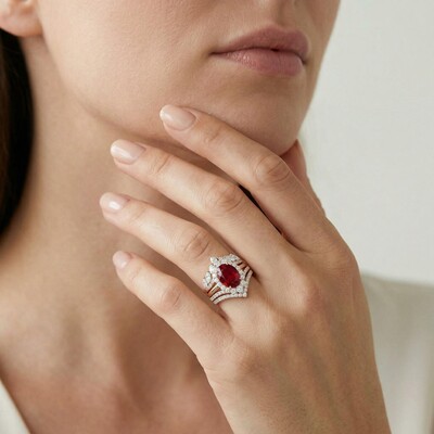 7.39CT Oval Cut Gemstone Vintage-Inspired Engagement Ring Set