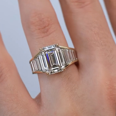 4.08CT Emerald Cut VVS Moissante Side Stone Engagement Ring