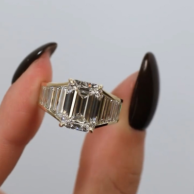 4.08CT Emerald Cut VVS Moissante Side Stone Engagement Ring