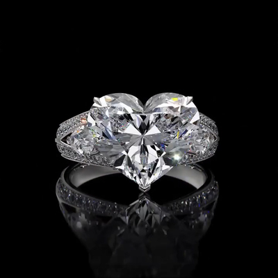 5.08CT Heart Cut VVS Moissante Pave Engagement Ring with Pear Cut Side Stone