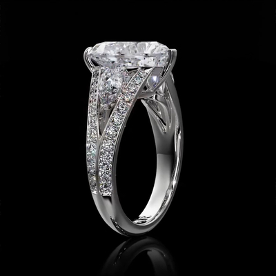 5.08CT Heart Cut VVS Moissante Pave Engagement Ring with Pear Cut Side Stone