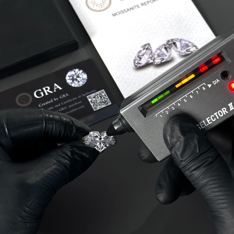 5.08CT Heart Cut VVS Moissanite Pave Engagement Ring with Pear Cut Side Stone