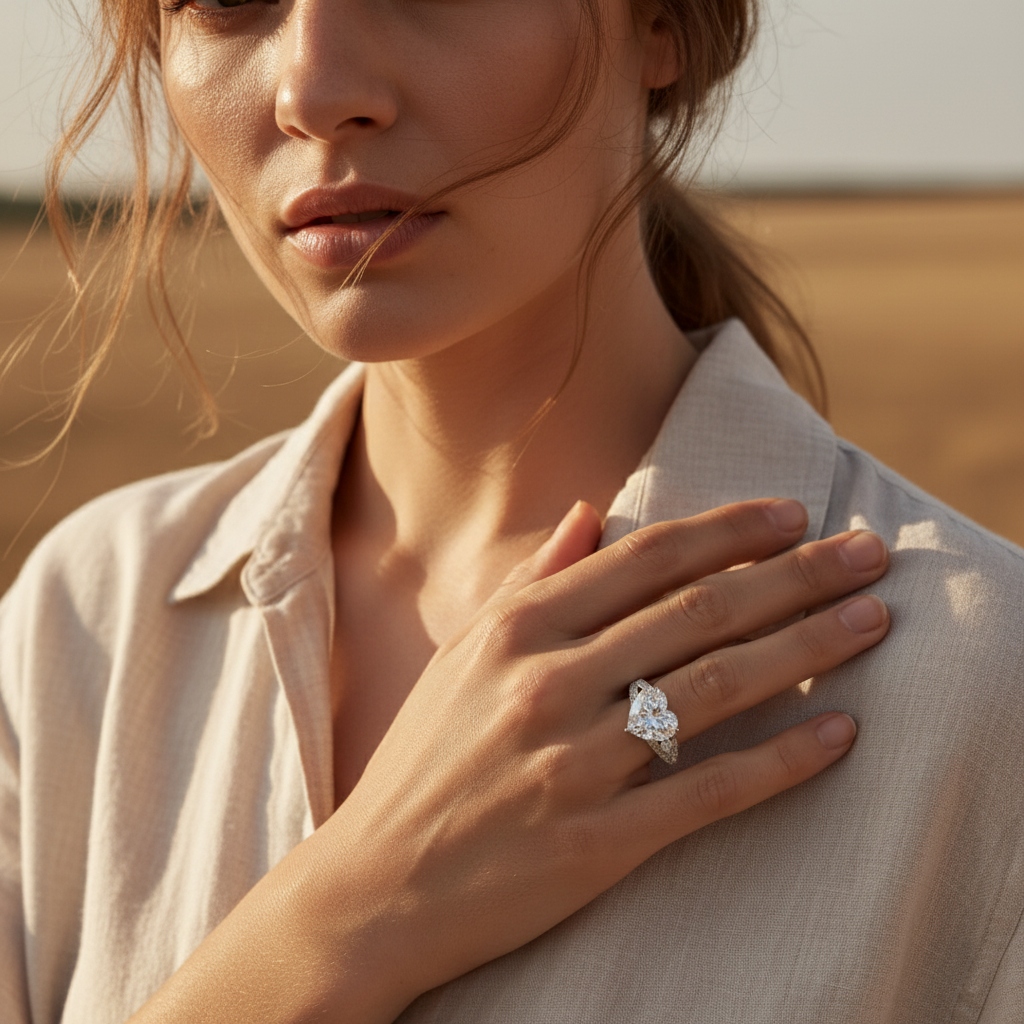 5.08CT Heart Cut VVS Moissanite Pave Engagement Ring with Pear Cut Side Stone