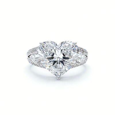 5.08CT Heart Cut VVS Moissanite Pave Engagement Ring with Pear Cut Side Stone