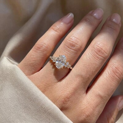 2.15ct TCW Oval Cut VVS Moissanite Sparkling Engagement Ring