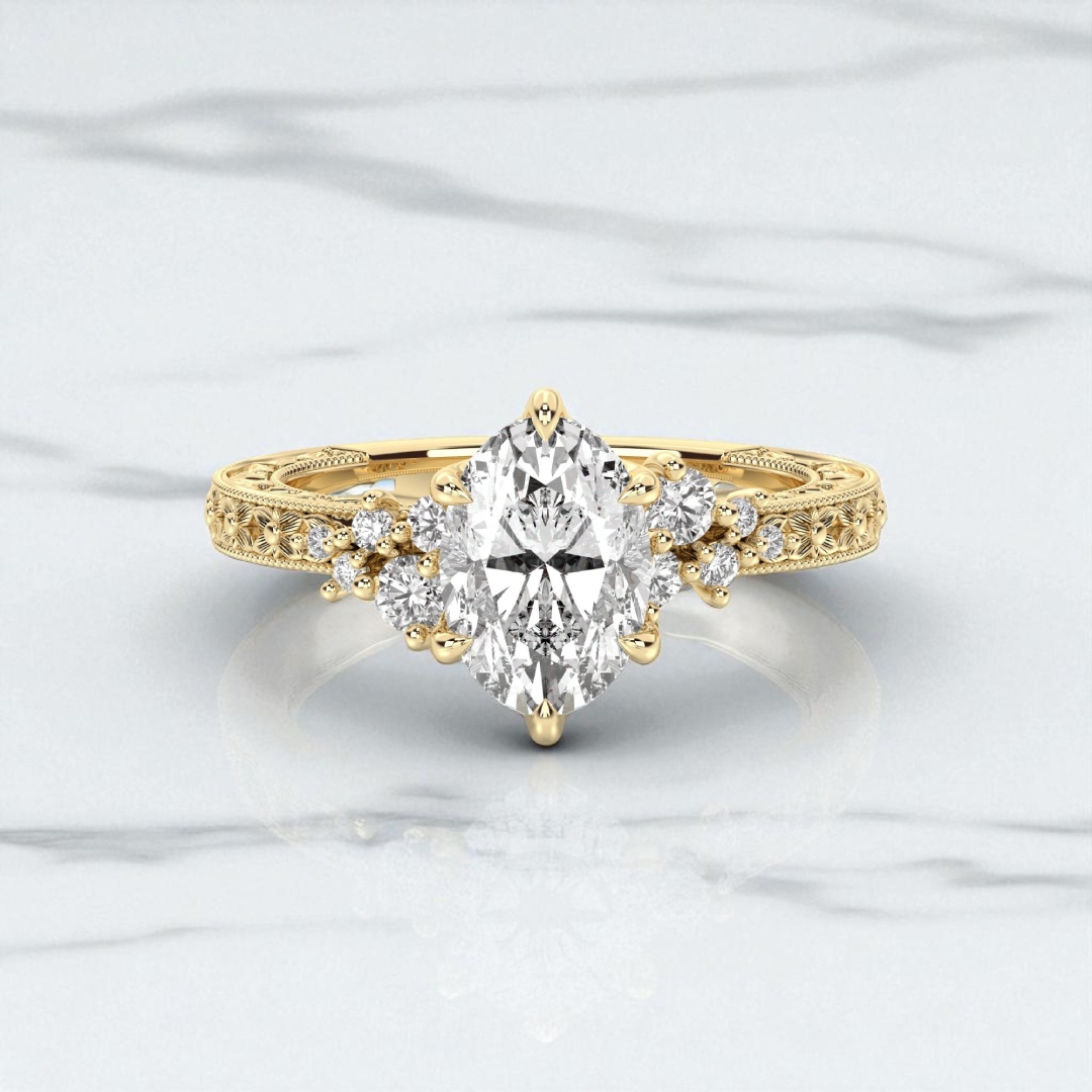 3.78CT Oval Cut VVS Moissanite Vintage Inspired Engagement Ring