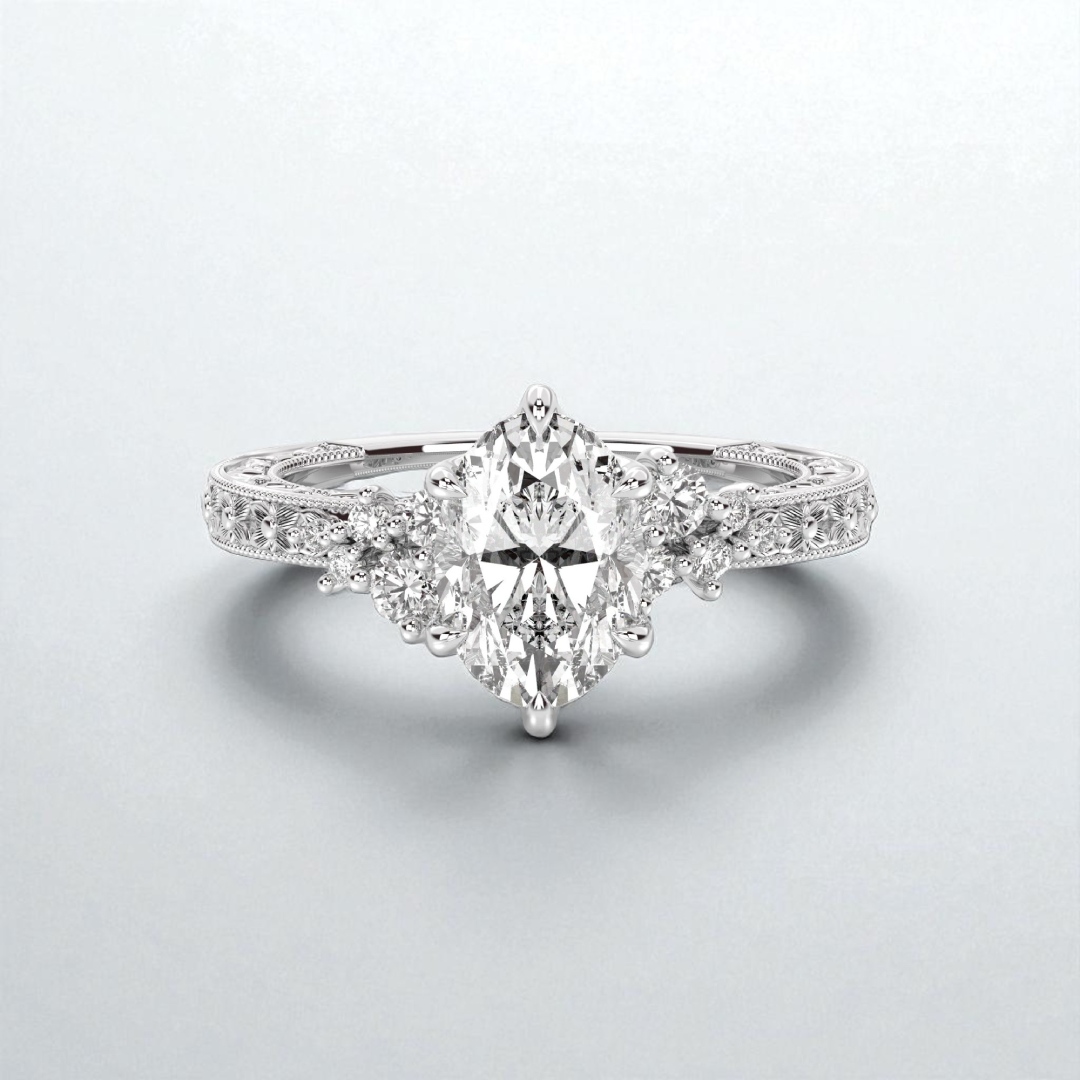 3.78CT Oval Cut VVS Moissanite Vintage Inspired Engagement Ring