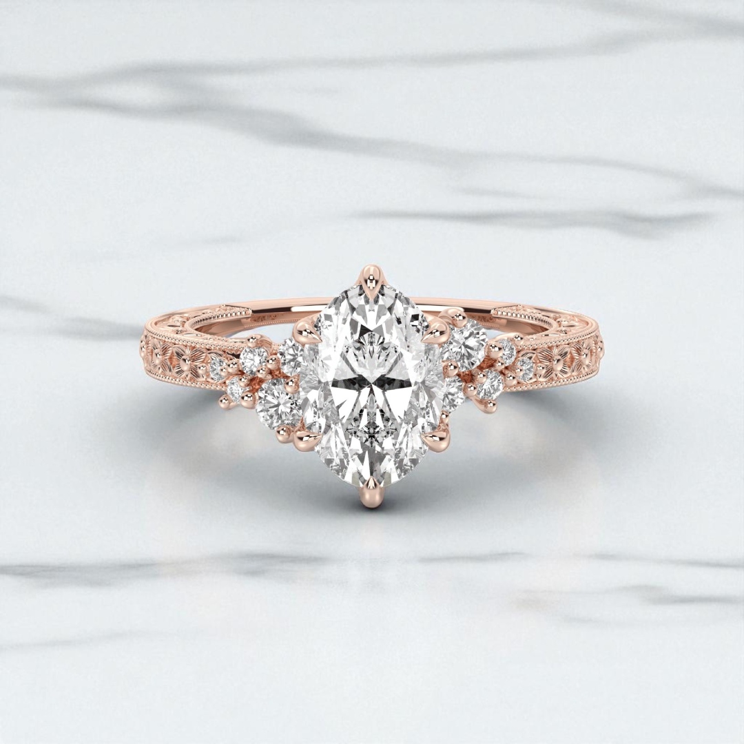 3.78CT Oval Cut VVS Moissanite Vintage Inspired Engagement Ring